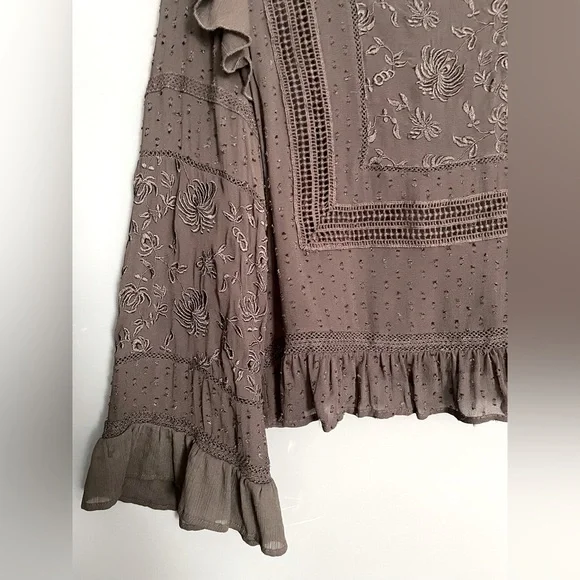 Zara Women’s Embroidered Sheer Black Ruffled Victorian Whimsigoth Top Size Small - Picture 3 of 5